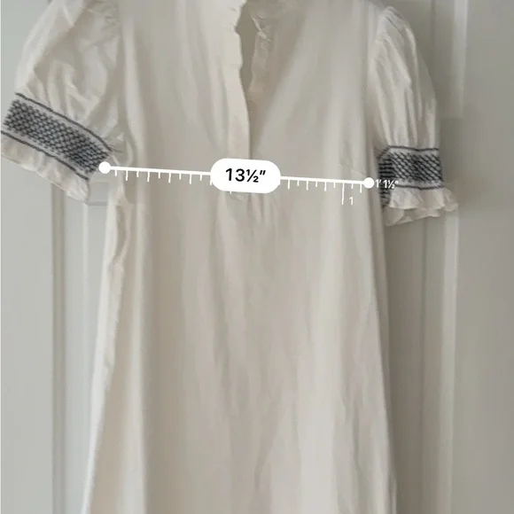 Tuckernuck White Dress with Navy Embroidered Hem and Cuff size S - Picture 4 of 5